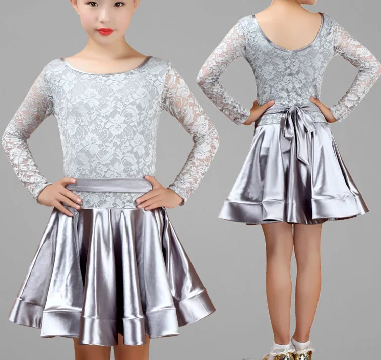 long sleeves silver Платье для бальных танцев; кружевное платье для девочек; платье для танцев в латинском стиле; платье для выступлений на сцене; Румба; Чача; Сальса; Самба; танцевальное платье; костюмы - Цвет: long sleeves silver