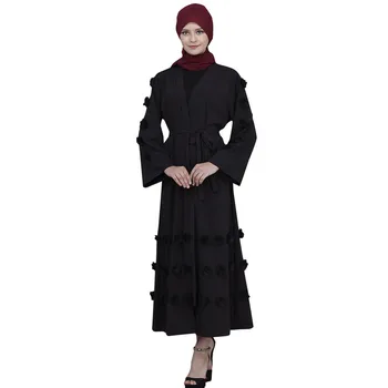 

Muslim Abaya Floral Maxi Dress Cardigan FLowers Skirt Appliques Long Robes Tunic Middle East Ramadan Islamic Clothing XXL 4.15