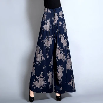 

high waist printing culottes pants horn wide leg pants pants dance pants female trousers Belly Dance Casual Boho Wide Trousers