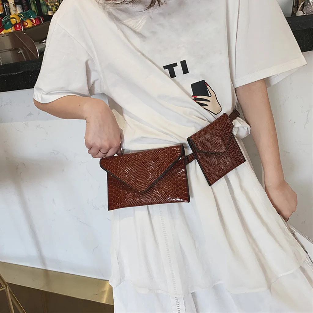 

2Pcs Women Outdoor Hasp Alligator Pattern Messenger Bag Hasp Square Chest Bag Waist Bag Satchels Bolsa Feminina5H
