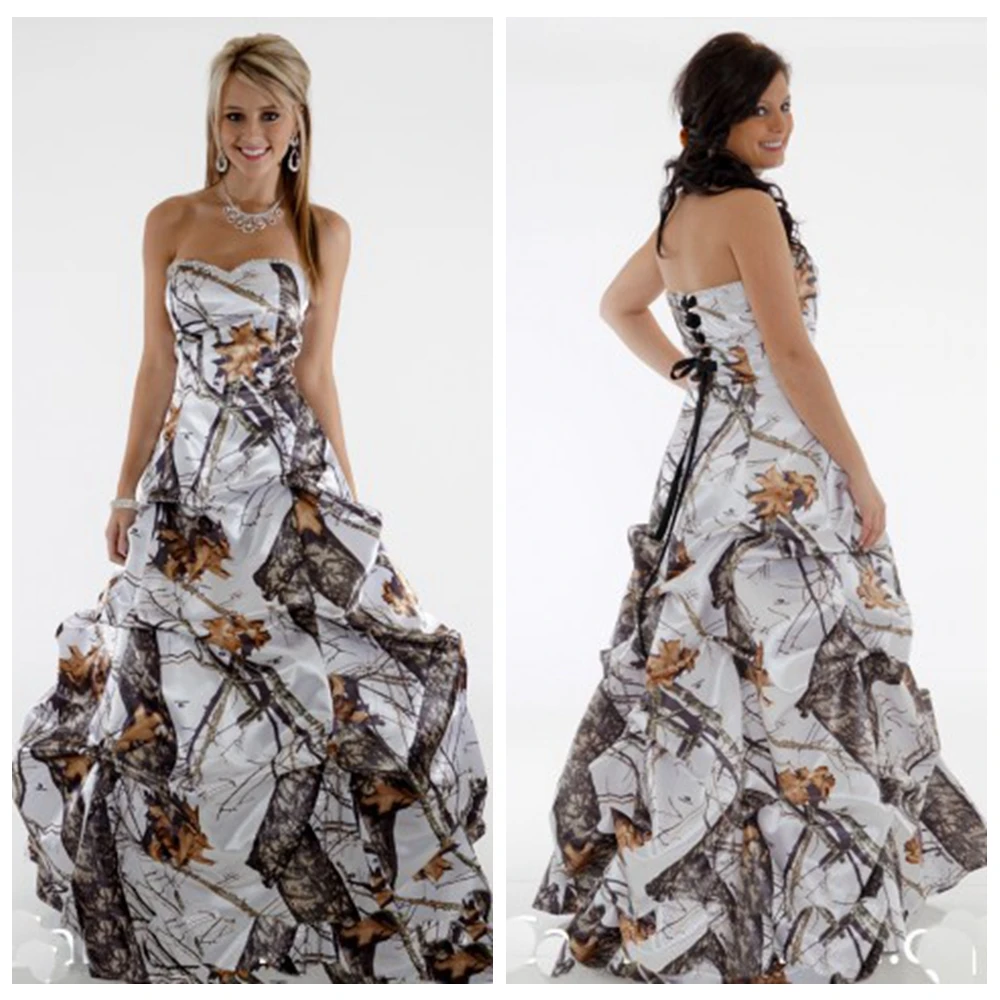 

2019 New Real Tree A-Line Wedding Dresses Camo Bridal Gowns Big Camouflage Satin Long Formal Vestidos De Marriage Lace Up Back