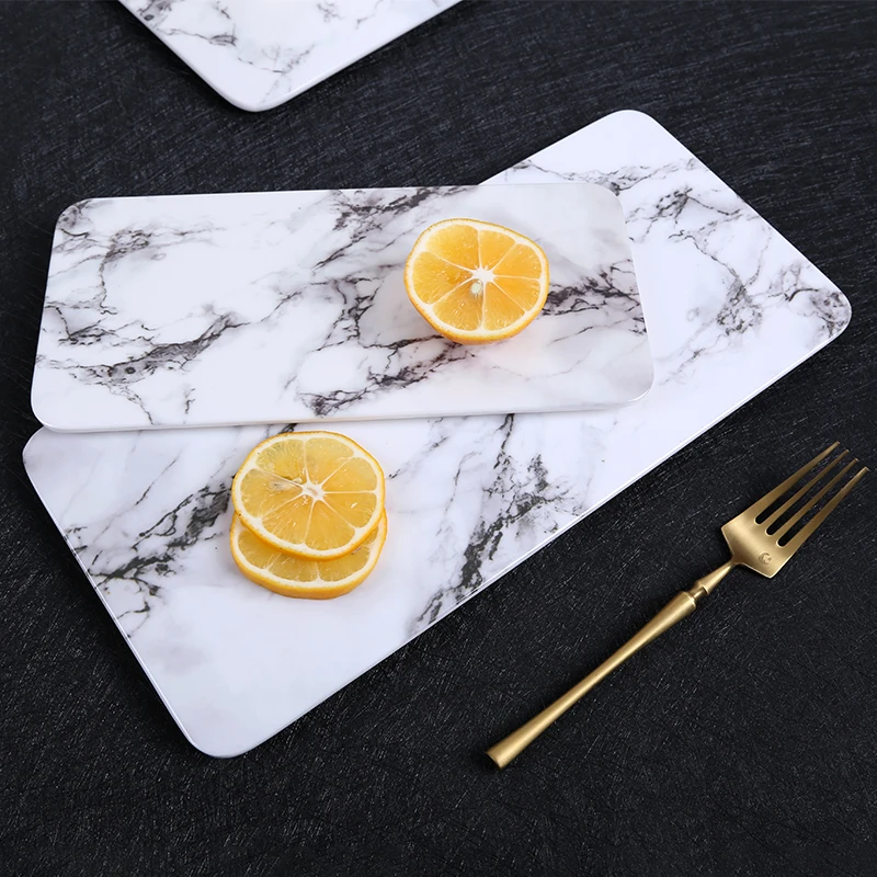 

Direct melamine tableware is not easy to break marbled flat plate cake dessert imitation porcelain Western steak sushi plate
