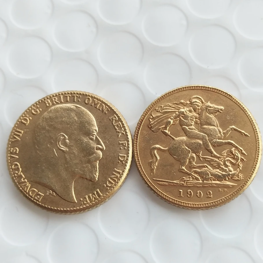 RARE 1902 KING EDWARD VII MATT PROOF GOLD 1 SOVEREIGN (1LSD) COPY COINS