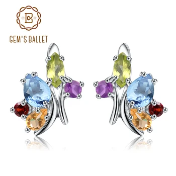 

Gem's Ballet Multicolor Natural Amethyst Garnet Peridot Citrine Topaz 925 Sterling Silver Flower Stud Earrings For Women Wedding