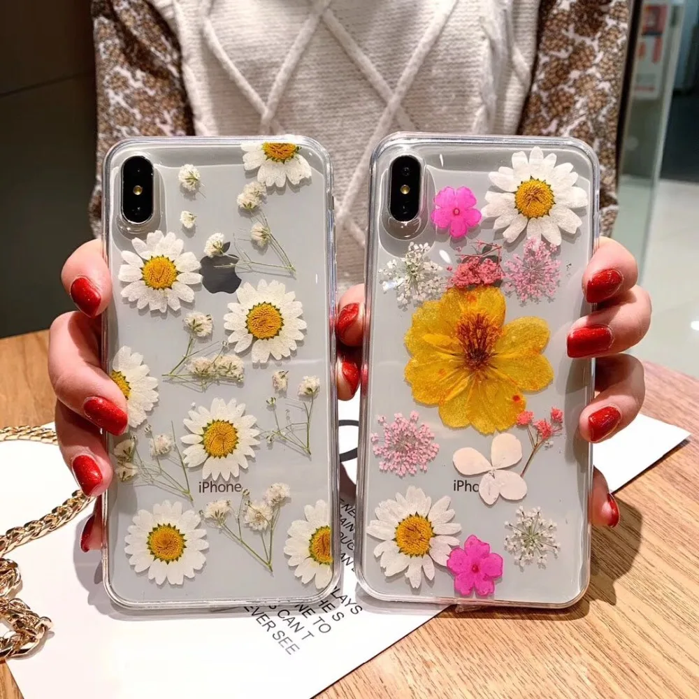 Kuutti Squishy Cute White Daisy Flower Specimen Clear TPU Phone Cases for iPhone 6 6s 7 8 Plus X XR XS Max Women Covers Funny |
