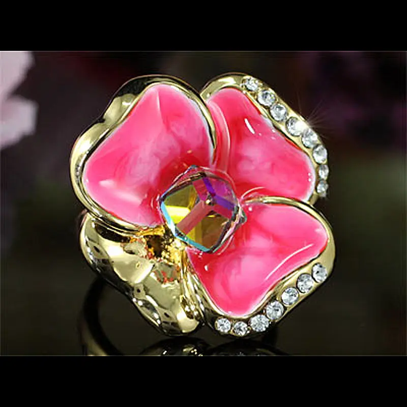 Павлин Звезда фиолетовый, розовый, желтый, синий цветок кольцо с австрийским кристаллом-CSR152