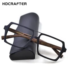 HDCRAFTER негабаритных винтажные квадратные очки рамка с прозрачными линзами для женщин и мужчин деревянные оптические очки по рецепту оправы для очков
