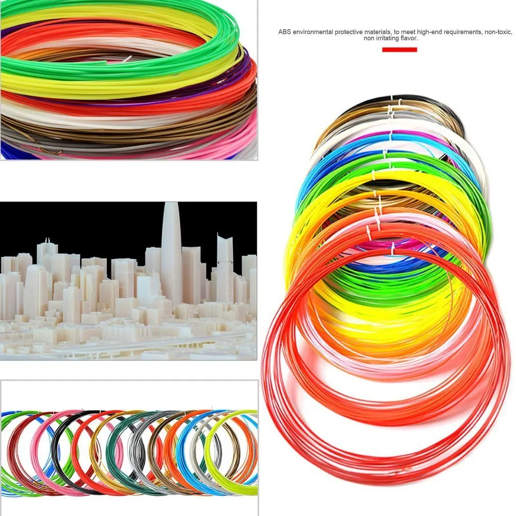 20 10 цветов/комплект 3D-принтеры волокнонные нити PLA/ABS/PCL 1,75 мм 5/10m Пластик резиновые печати Материал для наполнителем, Печатающая 3d-ручка для рисования