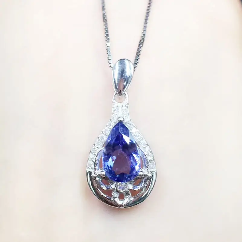 Tanzanite necklace pendant Free shipping Natural real tanzanite 925