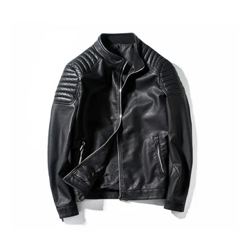 

Casual Bomber Jacket Men Leather Jacket Men 2018 Long Sleeve Black Zippe Coat Plus Size Black Windbreaker Slim Cotton Jacket Men