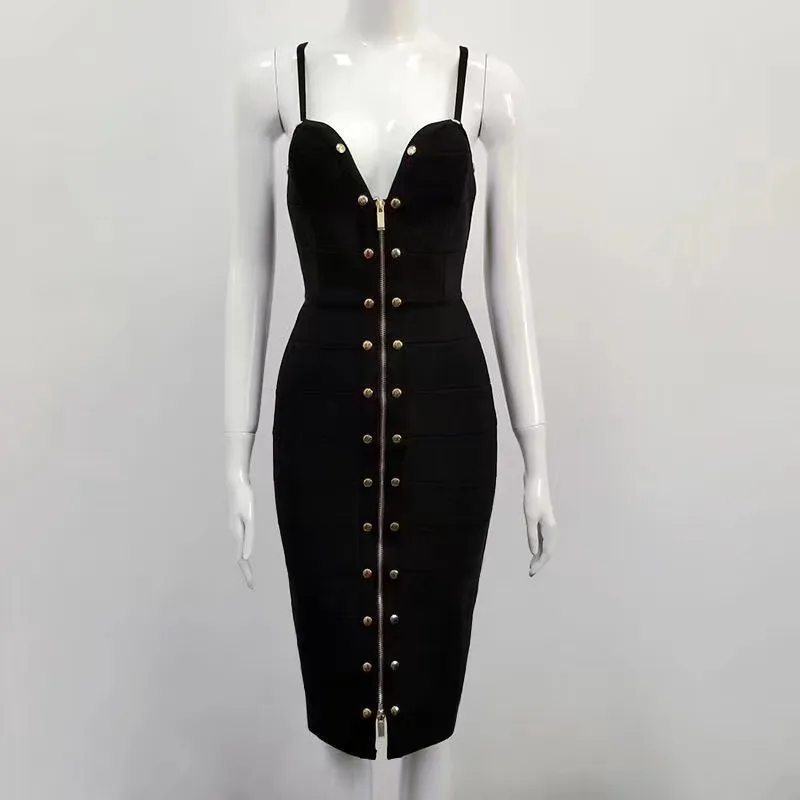 

Deavogy 2017 New Spaghetti Strap Front Zipper Elegant Top Quality Bandage Dress