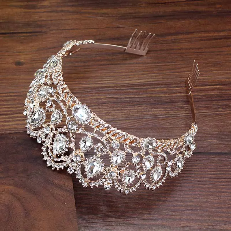 hair comb with crown Лист цвета розовое золото диадемы и короны ободки для женщин Кристалл аксессуары для волос Свадебная королева свадебная диадема украшения для выпускного вечера ювелирные изделия - Окраска металла: hair comb with crown