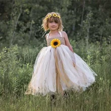 Коллекция года, вечерние платья для Хэллоуина, Сетчатое длинное платье-пачка с подсолнухом для девочек, платье принцессы, реквизит для карнавала, карнавальный костюм