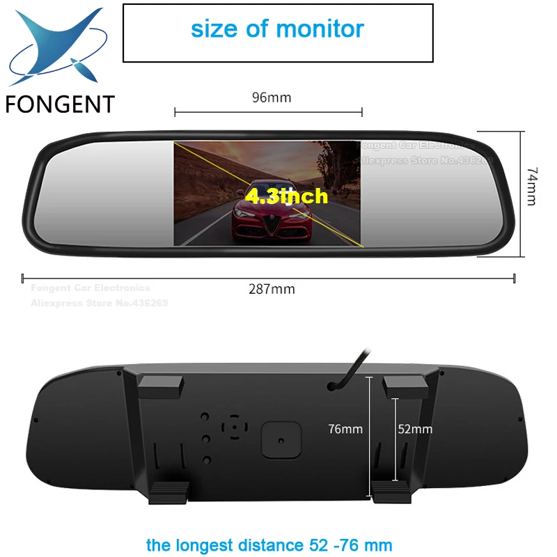 Fongent 4," TFT lcd Авто Парковка заднего вида 4,3 дюймов Зеркало автомобиля монитор с 2 видео вход для заднего вида парктроник с камерой