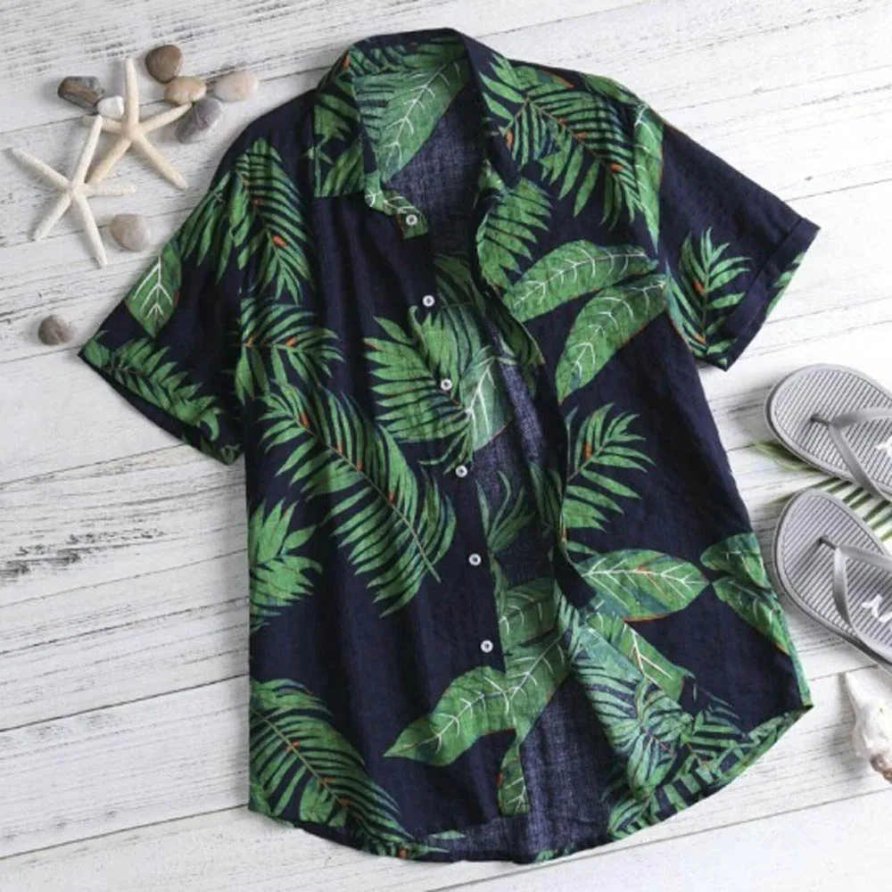 Гавайская рубашка мужская мужской Повседневное camisa masculina печатных Пляжные рубашки с коротким «Aloha» с цветочным принтом женская одежда размера плюс S-5XL