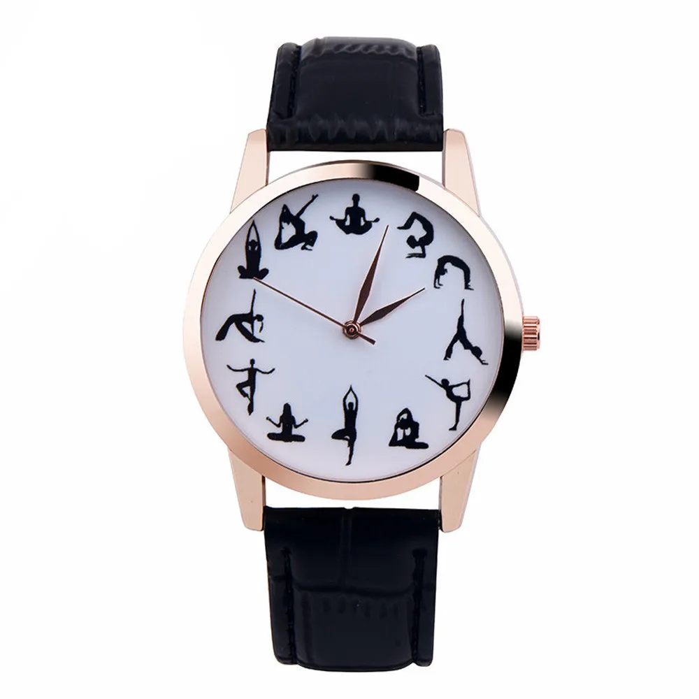 

2017 Women Men Casual YOGA Pattern Printed Analog Round Case Watch Dial Leather Pin Buckle Quartz Wrist Watch Relogios Feminino