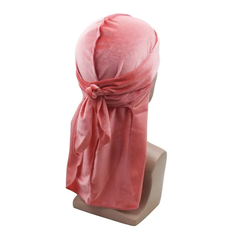 Новые роскошные мужские бархатные дюраги Бандана тюрбан шляпы парики Doo дюраг Байкер Экстра длинные ремни DU-RAG стежка снаружи - Цвет: Peach Pink