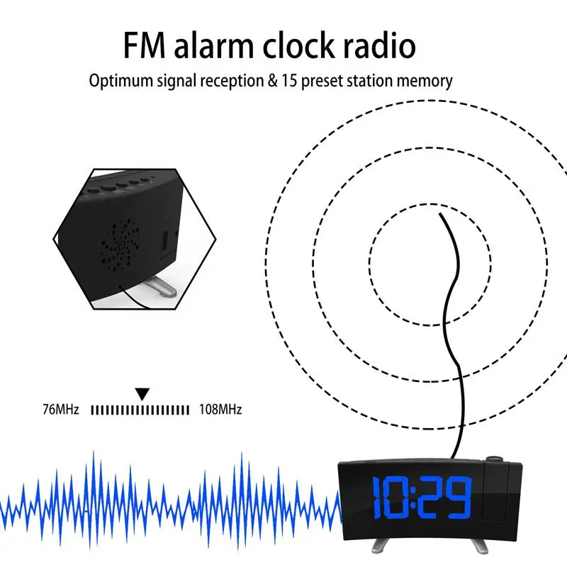 Деревянный радиоприемник Reveil Wake Up Light цифровой будильник-Проектор Дети таймер повторения сигнала температура светодиодный дисплей USB кабель для зарядки