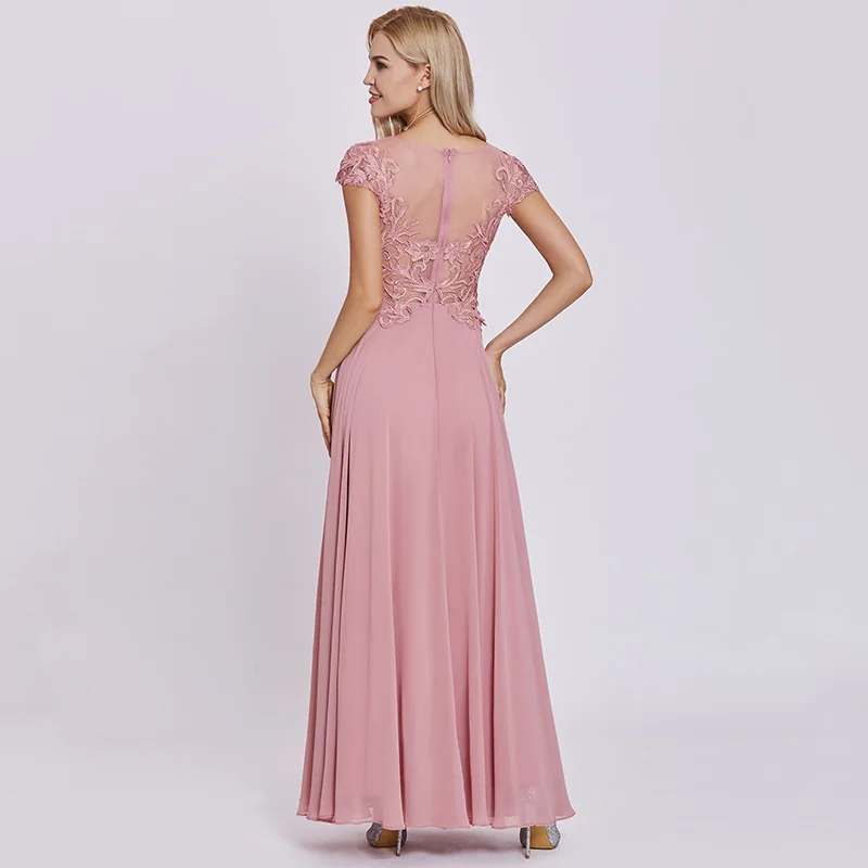 Tanie Dressv brzoskwinia długa suknia wieczorowa tanie koronkowe rękawy cap line zipper up ślubna formalna sukienka na przyjęcie aplikacje na suknie wieczorowe