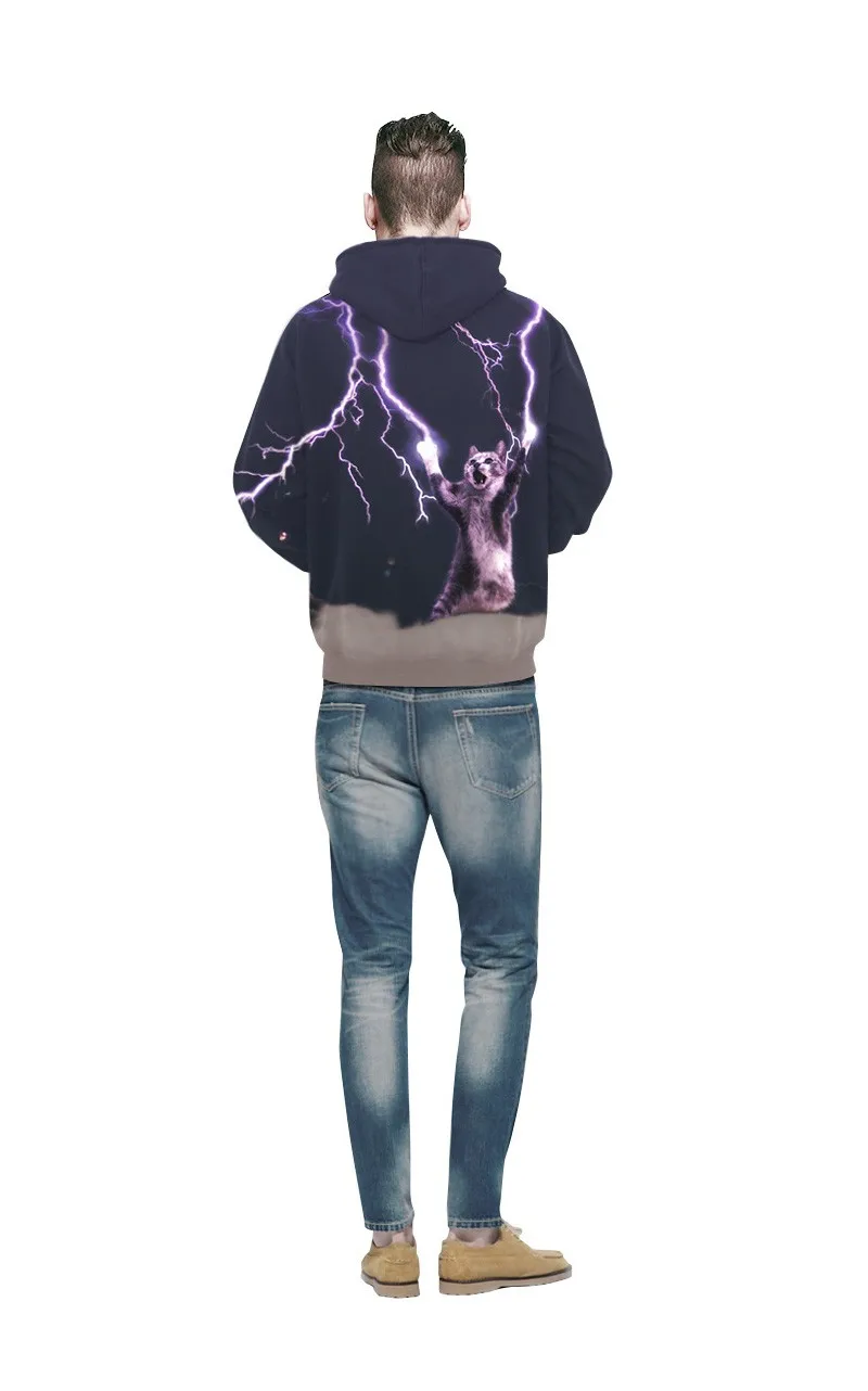 Hoodies men sweatshirt funny 3D electric shock cat hoodie novelty 