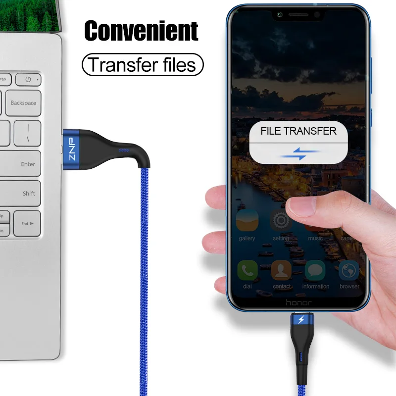 ZNP USB نوع C كابل ل Xiaomi Redmi ملاحظة 7 mi9 USB C كابل لسامسونج S10 سريع شحن سلك USB-C كابل شاحن الهاتف المحمول