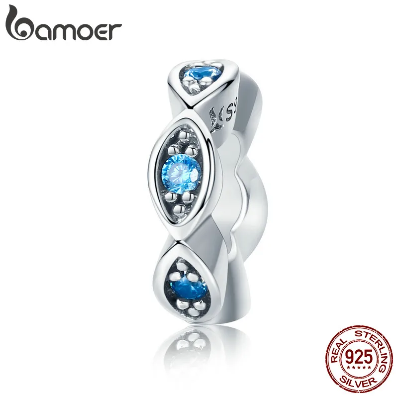 MEETCCY 925 Sterling Silver Clip Spacer Charm For Bracelets – Blue & White Crystal, 10x4mm, Compatible With Pandora & More (1 Piece) - View #2