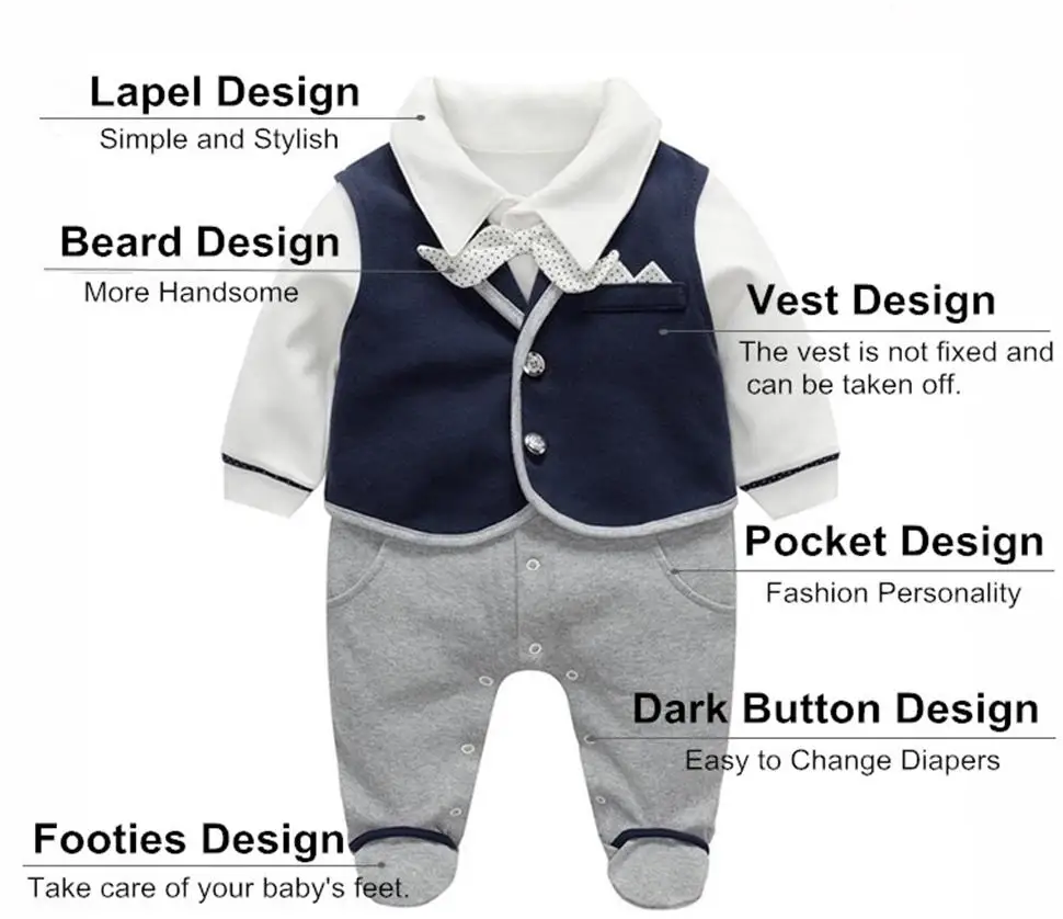 Комбинезоны для новорожденных; костюмы джентльмена; жилет+ комбинезон; комплект из 2 предметов для маленьких мальчиков; одежда для первого дня рождения; комбинезон с длинными рукавами для малышей; Roupa