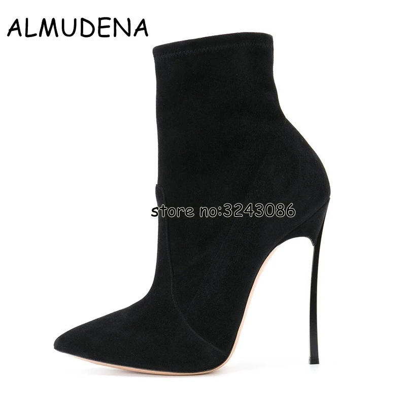 black suedette metal heel ankle boot