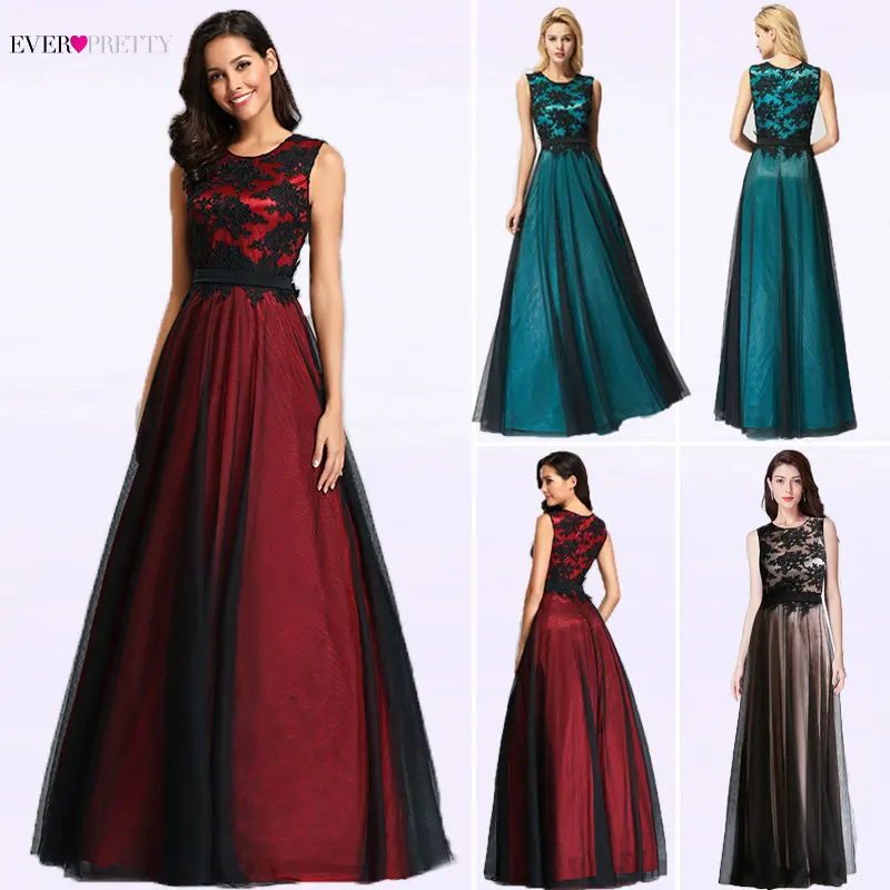 Ceny Szata de Soiree Longue elegancka czarna koronkowa czerwona sukienka na bal długie tanie aplikacje szyfonowe suknie wieczorowe Vestido de Festa