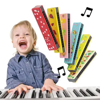 

Wooden Harmonica for Children Toys Musical Instruments 16 Holes Double-Row Blow Cartoon Color Woodwind Mouth Harmonica Melodica