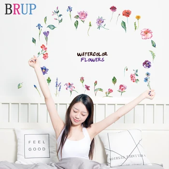 

Romantic Flowers Wall Sticker Home Decor Living Room Bright Watercolor Flower Kitchen Wall Stickers Art DIY Pvc Room Decoration