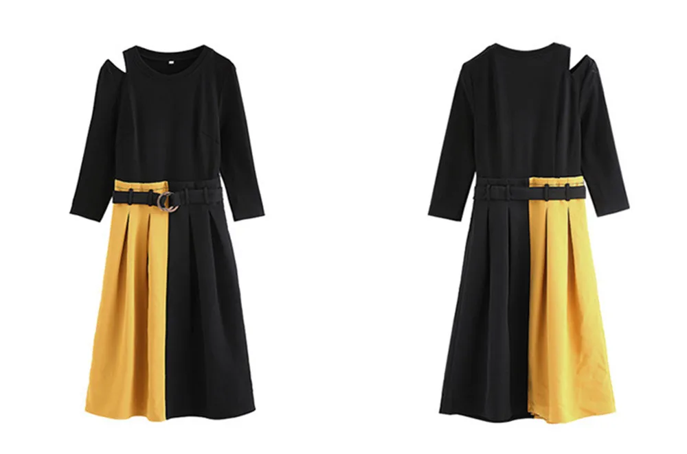Fashion contrast color dress A Line Office Lady dress Autumn Bodycon Dress Vestidos Hollow out Patchwork Dresses Spring  (8)