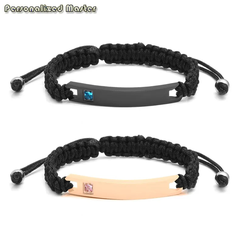 

Personalized Master Custom Stainless Steel Handmade Braided Rope Nameplate ID Bracelet His and Hers Matching Couples Bracelets