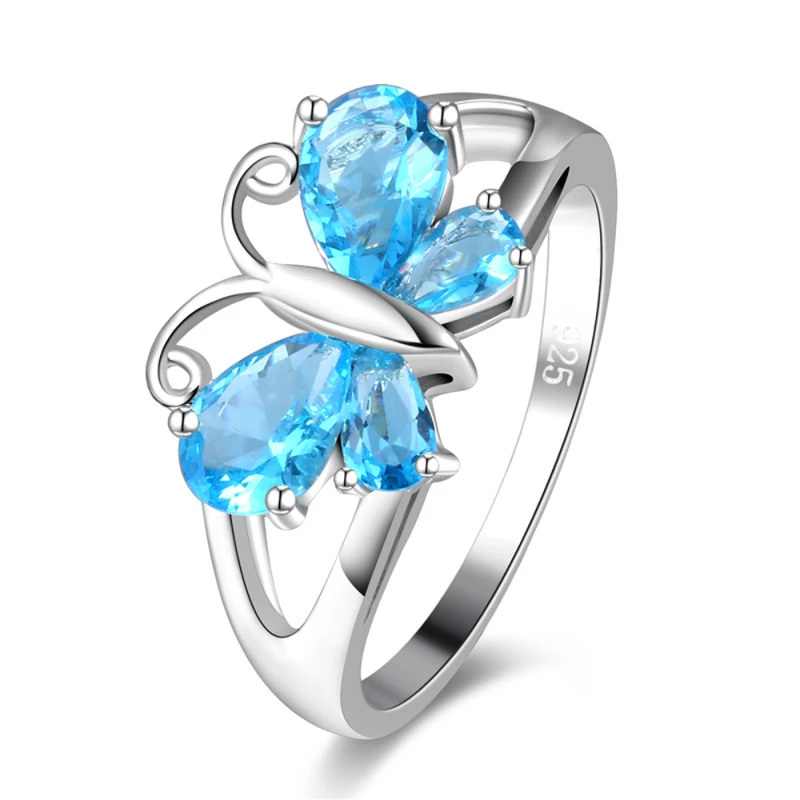 

Garilina Cute temperament female jewelry Blue butterfly zircon ring wholesale womens fashion trend R2287
