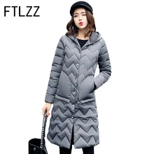 New Fashion 2017 Winter Parka Women Pocket Slim Hooded Cotton Coat Plus Long Jacket Ladies Warm Overcoat