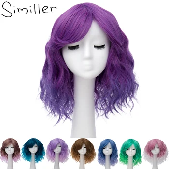 

Similler Pixie Cut Synthetic Wigs With Bangs For Women Wig Short Curly Hair Heat Resistant Pink Purple Ombre Two Tones