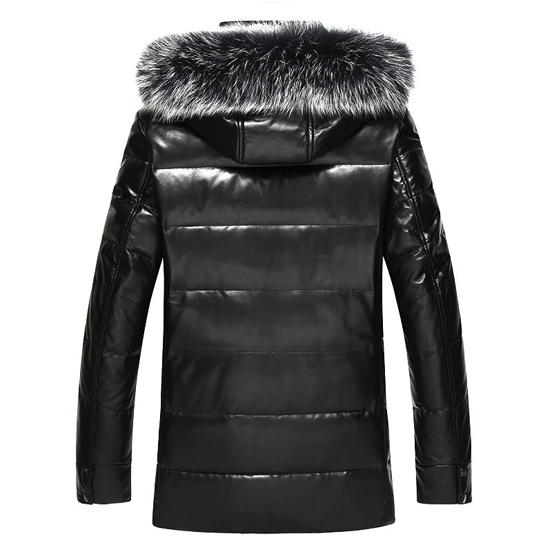AYUNSUE, зимнее пальто из натуральной кожи, мужской кожаный пуховик, Лисий мех, с капюшоном, толстая натуральная кожа, овчина, пальто MC16C601 LWL1074