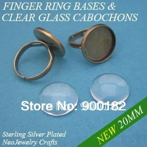 

20mm Antique Bronze Finger Ring Tray with Matching Clear Glass Cabochon