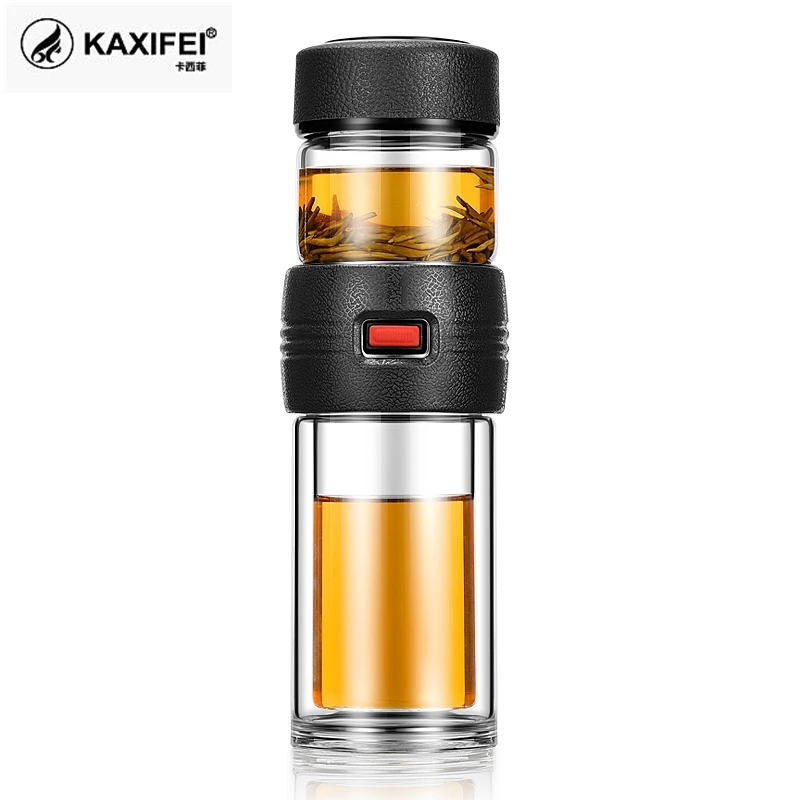 KAXIFEI портативный автомобильный стакан, двухслойные Стеклянные бутылки для воды, деловые мужские бутылки для заварки чая и воды, разделительные бутылки для чая
