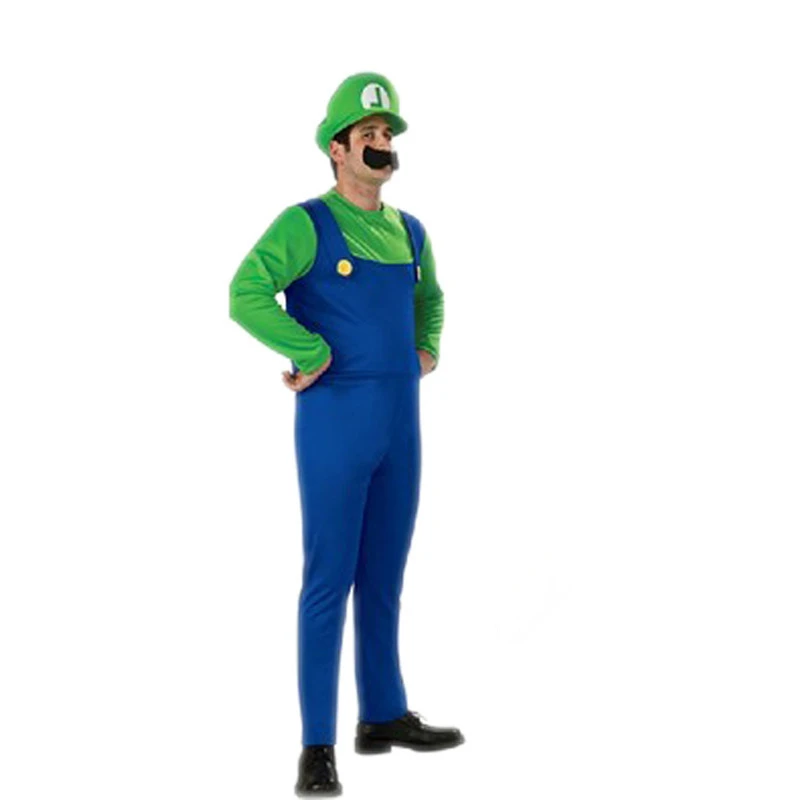 Новогодний костюм Супер Марио для косплея, Детский семейный костюм Funy Luigi Bros Plumber Purim, нарядное платье, рождественские вечерние костюмы - Цвет: Green Adult