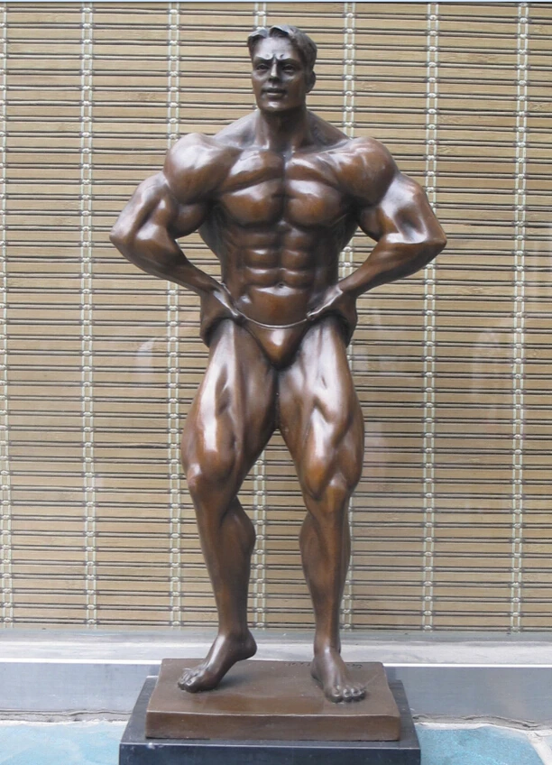 

002721 18"Sports Bronze & Marble Fitness art MUSCLE MAN Statue bodybuilder