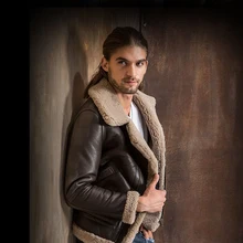 Настоящая Двусторонняя меховая овчина, натуральная кожа, меховая одежда, Мужской винтажный утепленный меховой костюм с отложным воротником, зимняя верхняя одежда