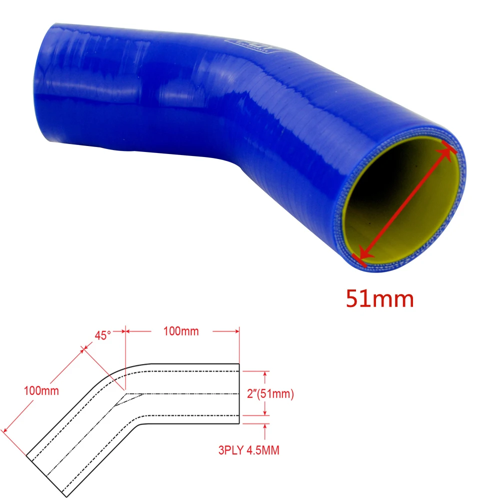 Синий/черный и желтый 2," 51 мм 45 градусов Силиконовое Шланговое колено трубы промежуточное турбо охлаждение Впускной трубопроводная муфта шланг WLR-SH4520-QY