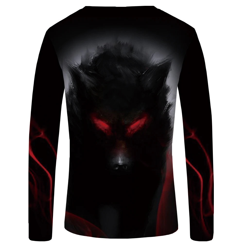 KYKU Brand Wolf T shirt Men Long sleeve shirt Eye Graphic Blood Printed Tshirt Black Cool Vintage Japan Hip hop Mens Clothing