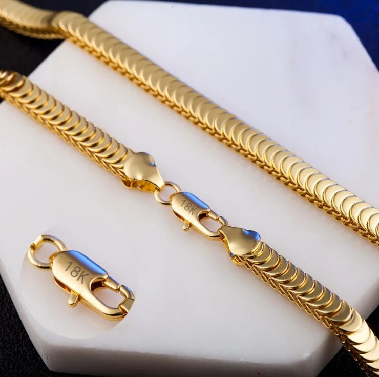 

20 inch Women/Mens Long Chain Gold Color Necklace Mirror Snake Herringbone Link Wholesale Vintage Hip Hop Jewelry 7mm