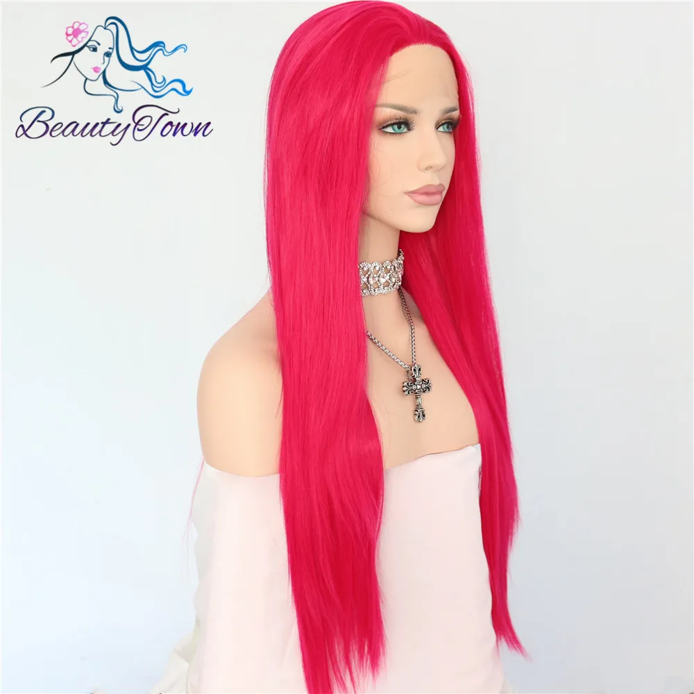 BeautyTown, прямые Термостойкие волосы, розовый, красный цвет, парик для косплея, синтетические парики на кружеве для женщин, вечерние, подарок