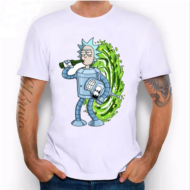 

2017 New summer fashion men's short sleeve Bender has a secret T-Shirt Rick cartoon Shirts white casuaL Tops cool hipster Tees