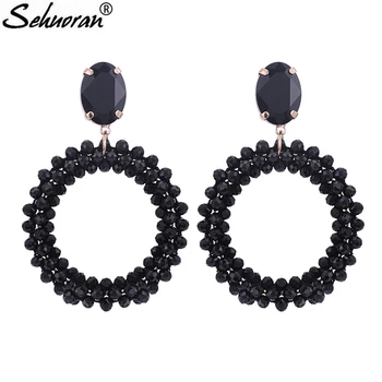 

Sehuoran Boho Crystal Facted Beads Handmade Earrings Large Round Earrings Women Vintage Ethnic Jewelry Pendientes Flecos Borla