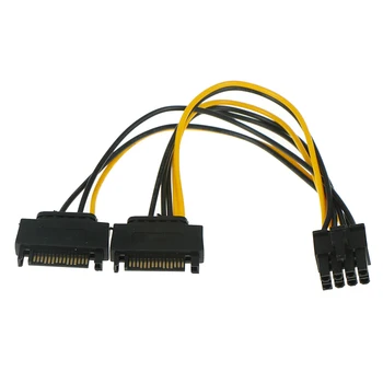 

20CM Dual SATA Power Cable 15P to 8P Graphics Card 18AWG Wire Connector 1 IN 2 Male 15Pin to 8Pin SATA Cable for Mining Miner