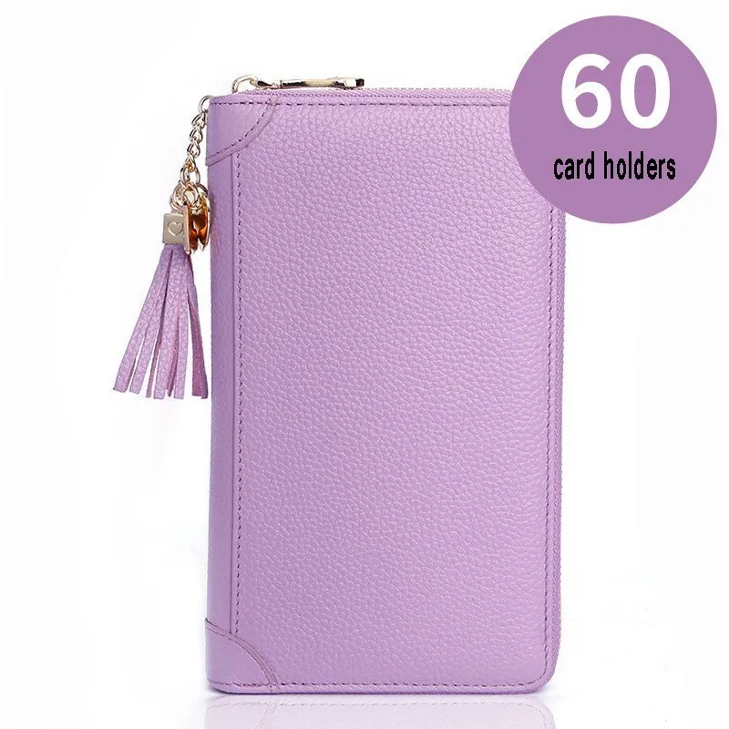 Женский банковский держатель для карт из натуральной кожи кошелек для монет держатель для карт s для 60-90 карт сумка для паспорта Carteira Feminina - Цвет: Purple-60 Cards